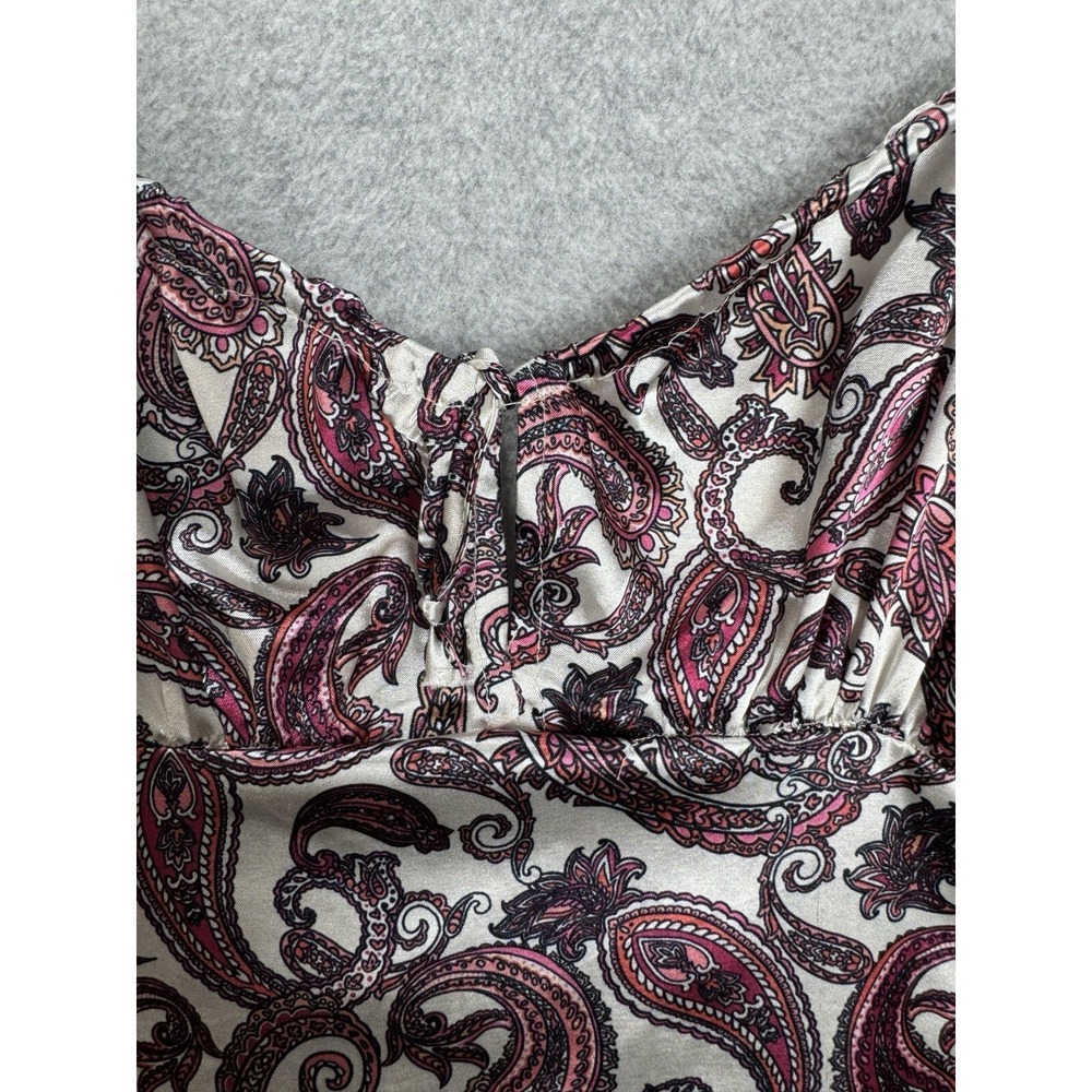 90s Y2K Silky‎ Satin Birch & Stone Women's Floral Mini Slip Dress Milkmaid Sz M - Picture 5 of 16